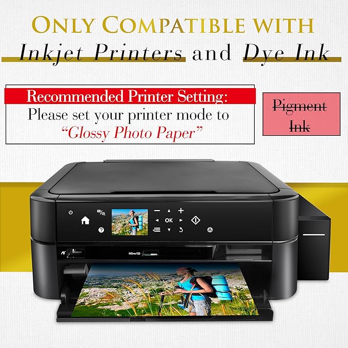 A-SUB Inkjet Glossy Photo Paper 5X7 Inches 48lb 180gsm Professional Glossy Photographic Paper for Inkjet Printers Dye Ink 100 Sheets-DeskLoop Office