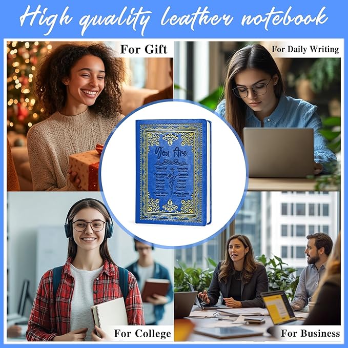 Dark Blue A5 Lined Leather Journal Notebook,Inspirational Christian Gifts Hardcover Executive Notebooks for Men Women,200 Pages 100 Gsm Thick Ruled Paper Daily Diary for School,Family ,Friends,Work (You Beautiful Dark Blue)-DeskLoop Office