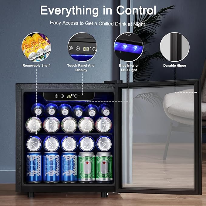 Antarctic Star 12 Bottle/48 Can Beverage Refrigerator, Wine Cooler/Cabinet, Mini Drink Fridge, Clear Front Glass Door Counter Top Red Cellar Beer Soda Bar Quiet Compressor Freestanding 1.3 cu.ft.-DeskLoop Office