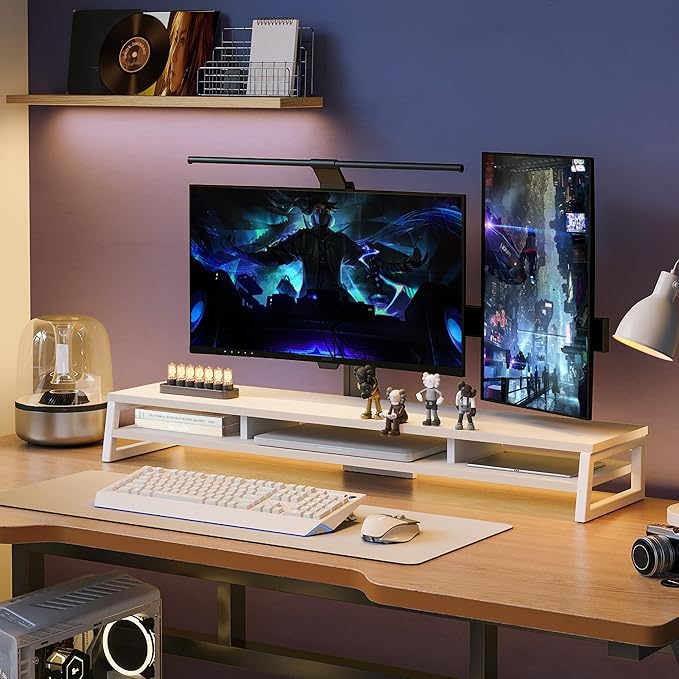 Fenge Dual Monitor Stand for Desk, 42.5in Large Monitor Riser for 2 Monitors, 2 Tier Computer Office Desk Top Shelf, Desktop Storage Stand for Laptop, PC, Computer, Printer-DeskLoop Office
