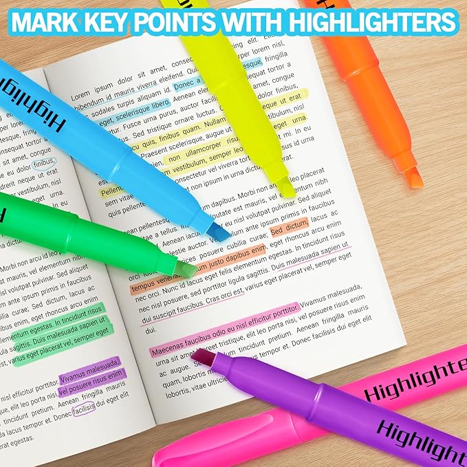 Duchong 240 Highlighters Bulk, Highlighters Assorted Colors for Adult Kids, Chisel Tip Dry-Quickly No Bleed Highlighter, Office Classroom Must Have, School Supplies for Teachers-DeskLoop Office