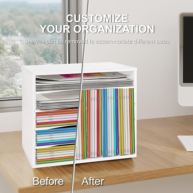 Paper Organzier Wood Desktop Organizer Storage Letter Tray File Sorter with Adjustable Shelves for Home Office-DeskLoop Office