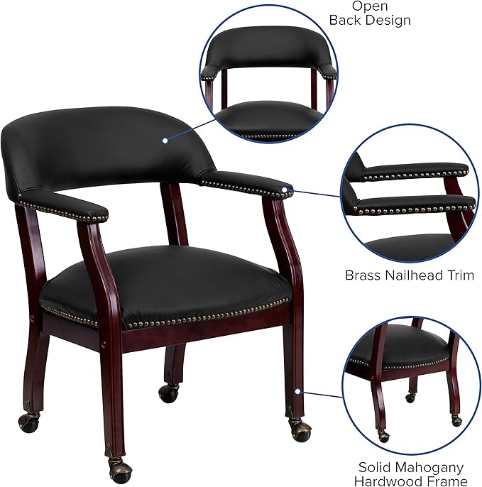 EMMA + OLIVER Black LeatherSoft Conference Chair with Casters-DeskLoop Office