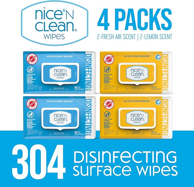 Nice 'N Clean Disinfecting Surface Wipes 304ct | Cleans & Disinfects Home & Kitchen Surfaces | Fresh & Lemon Scent-DeskLoop Office