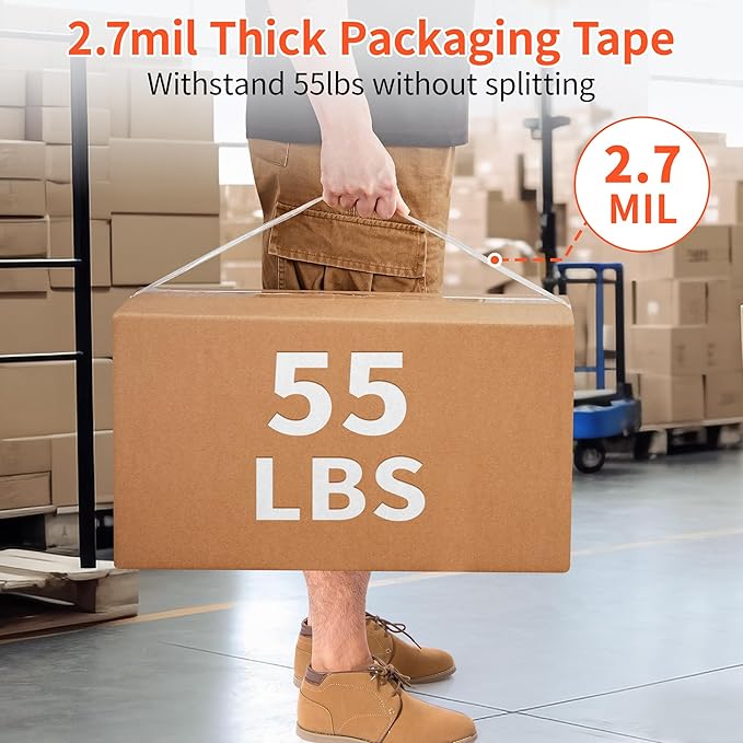 JARLINK 6 Rolls Clear Packing Tape with Dispenser, Heavy Duty Packaging Tape Refills for Shipping Packaging Mailing, 2.7mil Thick, 1.88 inches Wide, 55 Yards Per Roll, 330 Total Yards-DeskLoop Office