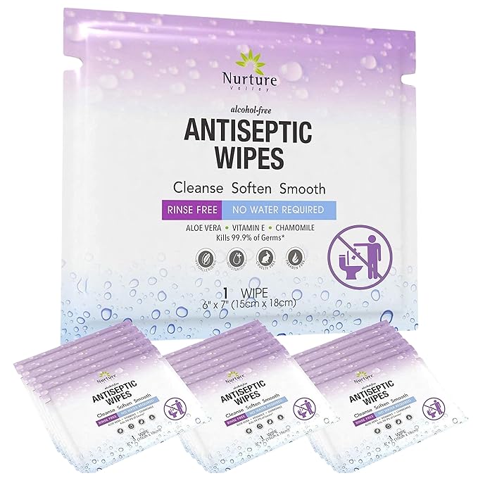 XL Individually Wrapped Nurture Antibacterial Body & Hand Wipes | Alcohol-Free Antiseptic Wet Disinfecting Towelettes for Germ Removal, Sanitizing Hands |Cleaning Cloths| Adults & Baby| Thick & Strong-DeskLoop Office