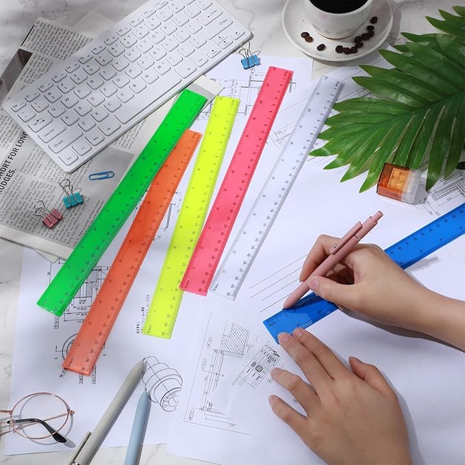 Zonon 6 Pcs 12 Inch Ruler Bulk Colorful Plastic Flexible Straight Metric Rulers with Centimeters and Inches Drafting Measuring Tool for Classroom School Students Education-DeskLoop Office