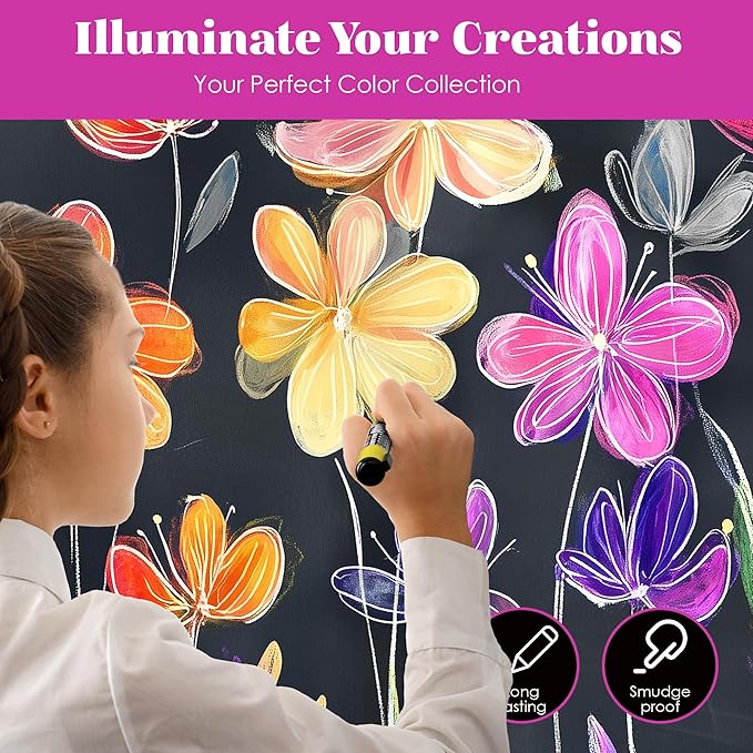 Loddie Doddie Chalk Markers - Pack of 16, 6mm Reversible Bullet & Chisel Tips - Non-Toxic Dust-Free Erasable Liquid Chalk Ink - Dry Erase Markers for Glass, Windows & Whiteboards-DeskLoop Office