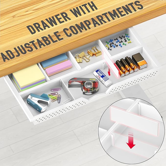 SHW 40-Inch Electric Height Adjustable Standing Desk with Drawer, Memory Preset and Cable Management Tray, Oak-DeskLoop Office