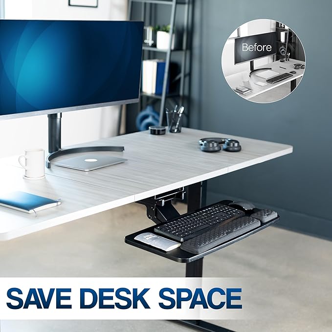 VIVO Premium Adjustable Computer Keyboard and Mouse Platform Tray, Ergonomic Under Table Desk Mount Drawer with Padding, Black, MOUNT-KB27P-B-DeskLoop Office