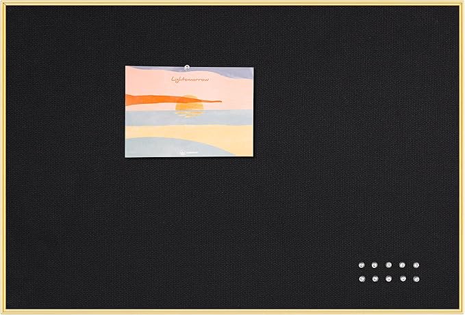 Bulletin Board 30 x 20 inches, Black Pin Board, Golden Aluminum Framed Fabric Cork Board with 10 Push Pins-DeskLoop Office