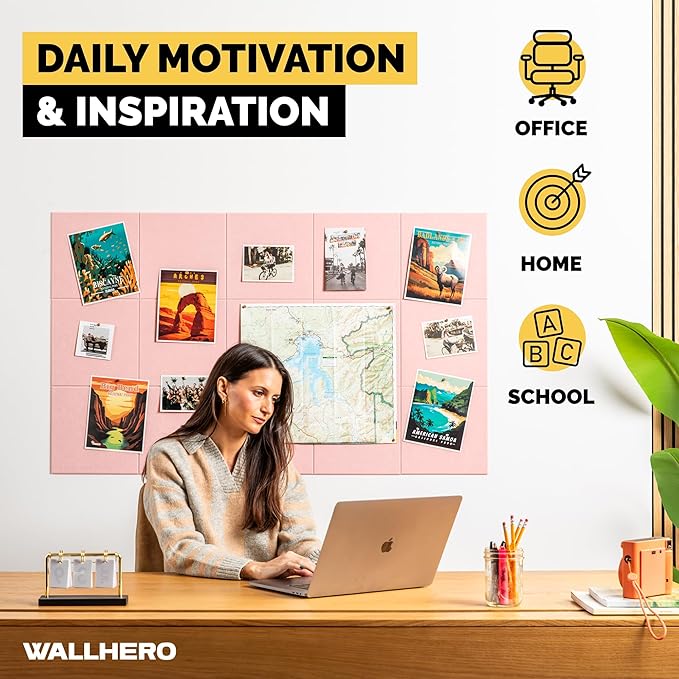 Cork Board for Office, 59" x 36" | 15 Pack | Cork Board Tiles, Large Vision Board, Wall Board, Large Corkboard, Cork Panel, Felt Wall Panels, Cork Panels, Corkboard Roll (Pink)-DeskLoop Office