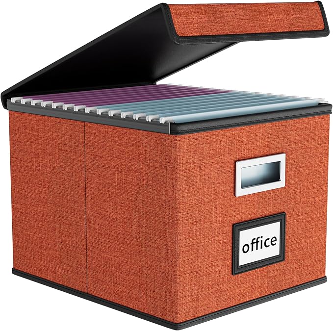 Huolewa Portable File Organizer Box with Lid, Large Linen Hanging Office Document Storage Box with Lid, Collapsible Filing&Storage Box for Office/Decor/Home - 14.9 x 12.7 x 10.8 inch-DeskLoop Office