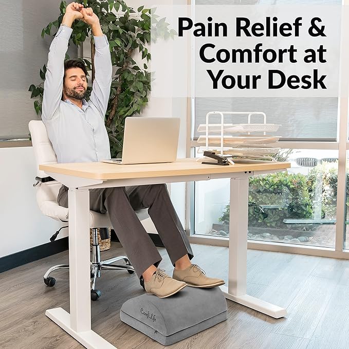 ComfiLife Foot Rest for Under Desk at Work – Adjustable Desk FootRest for Office Chair, Gaming Accessories – Ergonomic Teardrop Design for Back, Hip & Leg Pain Relief – 100% Memory Foam (Gray)-DeskLoop Office