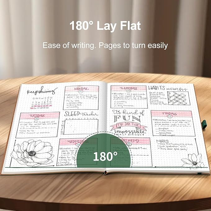 AHGXG Bullet Dotted Journal - 320 Pages Dot Grid Notebook B5 Large Journal, 100gsm Thick Dotted Paper, Leather Softcover, with Journal Stencils, Inner Pocket, 7.6'' X 10'' - Green-DeskLoop Office