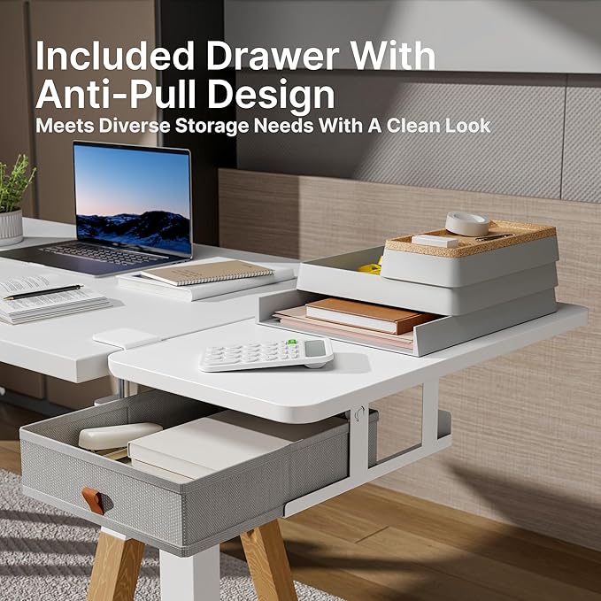Desk Extender Tray, 24" x 12" Clamp On Desk Shelf, Desk Extension with Storage Drawer, Table Desk Arm Rest, Clamp On Keyboard Tray for Office and Home, Workstation Organizer, Medium, White-DeskLoop Office