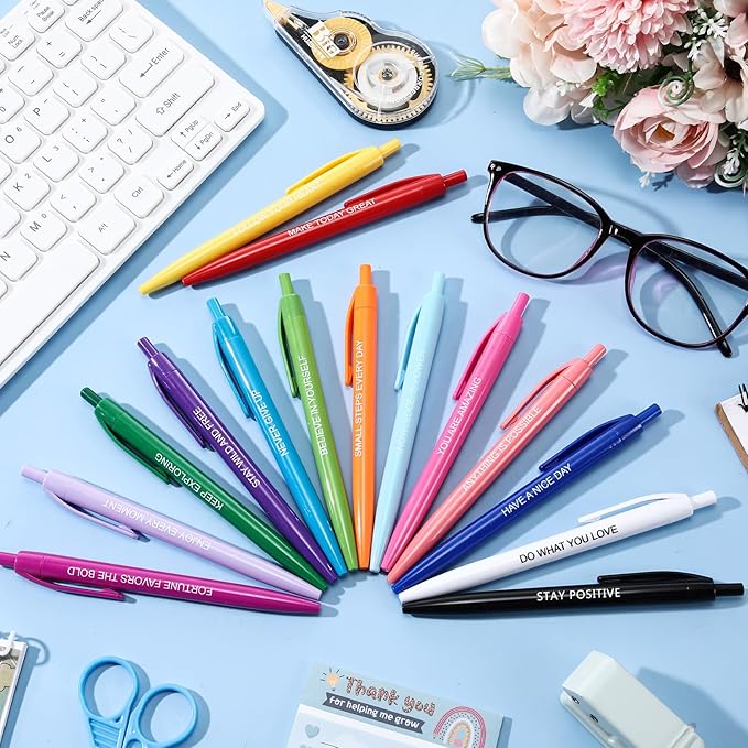 90 Pcs Ballpoint Motivational Pen Inspirational Quotes Black Ballpoint Gel Ink Pens Bulk for Coworkers Retractable Rolling Ball Ballpoint Pens for Party Favors Back to School Gifts Supplie-DeskLoop Office
