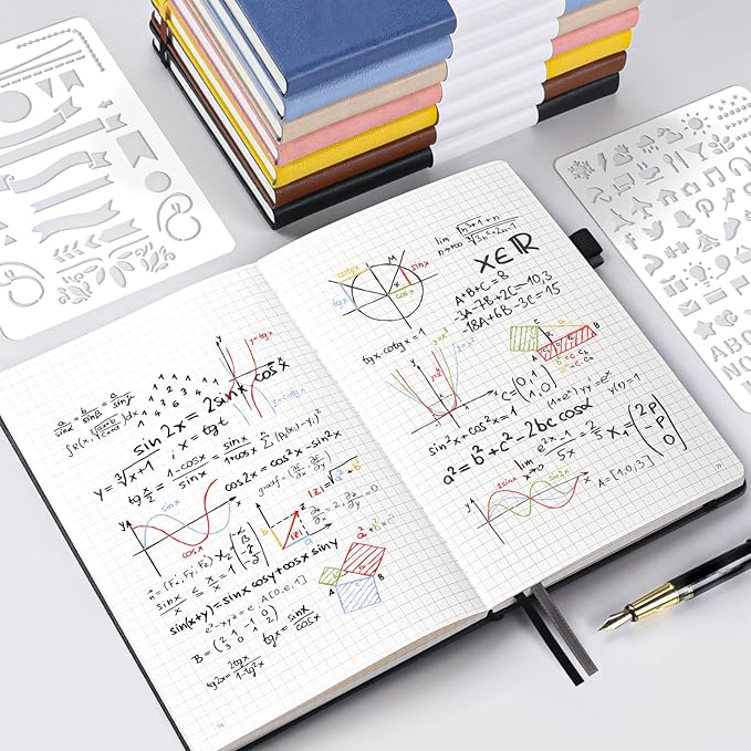 Graph Paper Notebook 3 Pack, A5 Grid Notebook Journal, Graph Notebook with 120gsm Paper, Hardcover Leather Journal for Writing, Grid Paper Notebook for Work, School Supplies, Engineering,5.75" x 8.38"-DeskLoop Office