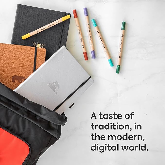 Dingbats* Earth Dotted Writing Journal Notebook A5 - Vegan Leather Hardcover - Ideal for Work, Travel - Pocket, Elastic Closure & Bookmark-DeskLoop Office