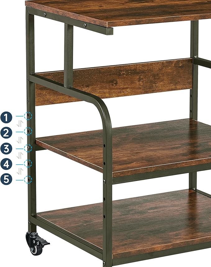 Large Printer Stand with Adjustable Storage Shelf, 3 Tier Printer Cart with Wheels for Home Office Organization, Rolling Table Stand for Heat Press Mini Fridge, Industrial Style-DeskLoop Office