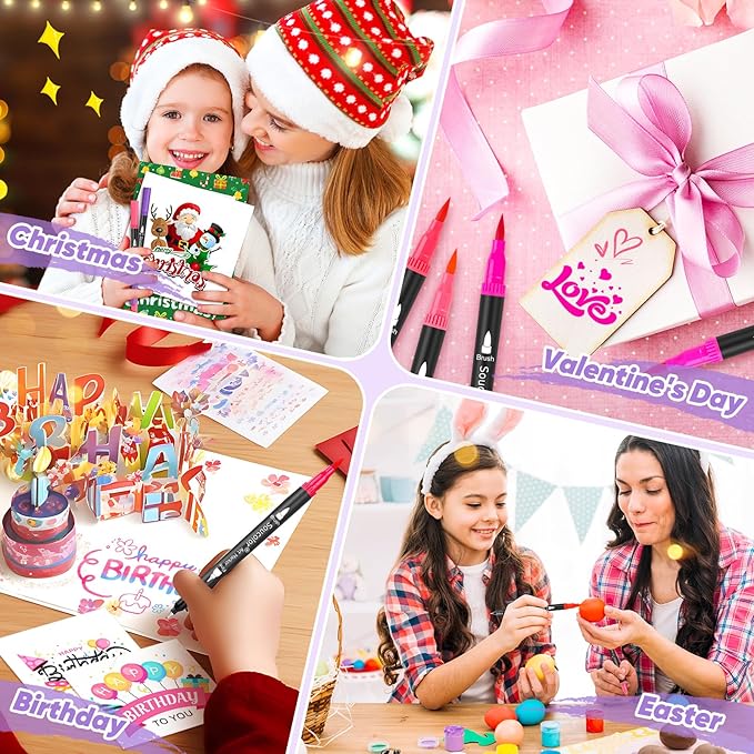 Soucolor Gifts for Teen Girls, Aesthetic Cute Preppy Stuff School Supplies, Teen Girl Gifts, Art Kits for Girls Ages 6-14, 100 Colors Dual Tip (Brush and Fine Point) Markers Pens for Mothers Day Gift-DeskLoop Office