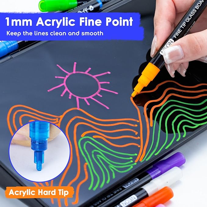 maxtek Neon Dry Erase Markers Fine Tip,Liquid Chalk Markers for Chalkboard,LED Note Board,Acrylic,First Day of School Board,Glass,Windows,1mm Fine Point,Assorted Colors,9 Count-DeskLoop Office