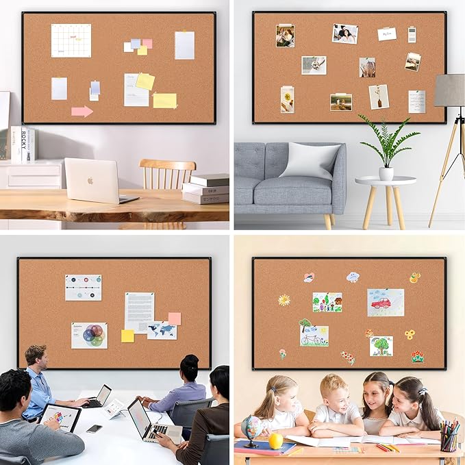 Board2by Extra Large Cork Bulletin Board 96" X 48", Black Aluminum Framed 8'x4' Corkboard for Wall, Wall Mounted Notice Pin Board with 18 Push Pins for School, Home & Office-DeskLoop Office
