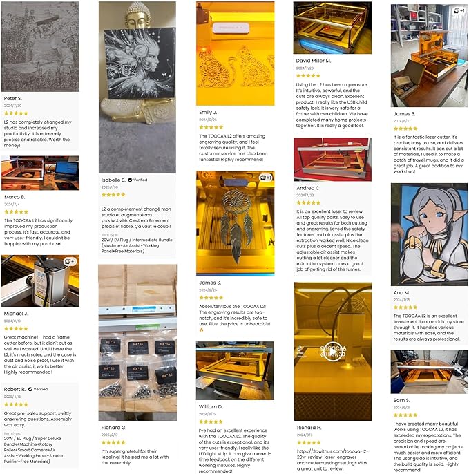 TOOCAA 20w Laser Engraver with 5 in 1 Rotary Roller Set, Smart Camera,Air Assist,Honeycomb Panel, 22" x 22" Bed Size,Safe Laser Engraving Cutting Machine Expert for Metal Tumblers Wood Acrylic-DeskLoop Office