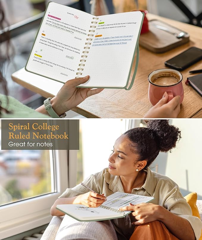 Dotted Spiral Journal Notebook, A5 Hardcover Spiral Journals for Women Men, 100 GSM Dot Grid Paper Notebooks, 150 Pages Spiral Bullet Dotted Notebook for Writing Note Taking 5.75" x 8.38", Sage Green-DeskLoop Office