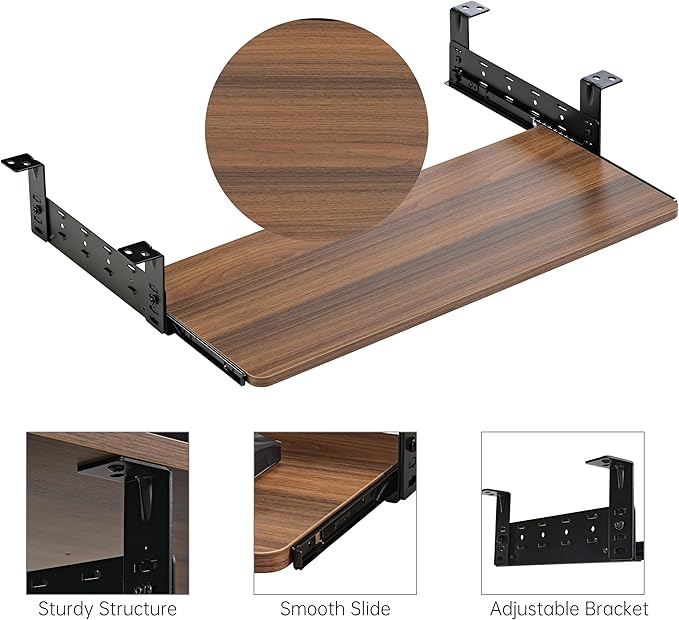 EUREKA ERGONOMIC Adjustable Keyboard Tray Under Desk, 28x11 Inch Large Slide Out Keyboard & Mouse Platform Tray, Wooden Pull Out Computer Keyboard Drawer for Typing Home Office Desk, Walnut-DeskLoop Office
