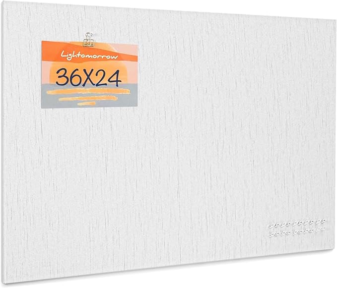Bulletin Board 36 x 24 inches, 3' x 2' Linen Board for Wall, Decorative Fabric Pin Board with Safe Removable Adhesive Tapes for Home and Office, Includes 20 Push Pins-Gray Stripes