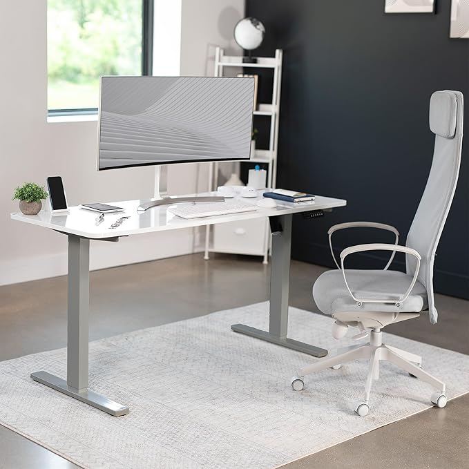 VIVO Electric Dry Erase 60 x 24 in Standing Desk, Memory Height Adjustment, 1B Series, White Marble Pattern Top, Gray Frame, DESK-KIT-1G6WM-DeskLoop Office