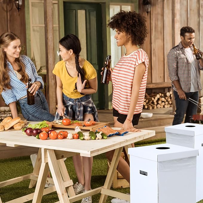 3 Pcs Cardboard Trash Cans with Lid Disposable and Reusable Corrugated Cardboard Trash Cans Recycling Bins Bulk with Garbage Bags White Rubbish Boxes for Parties Events (20 Gallon)-DeskLoop Office