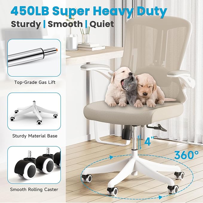 Mesh Office Computer Desk Managerial Executive Chair, Ergonomic High Back Comfy Swivel Gaming Home Chairs with Wheels, Comfortable Lumbar Support, Comfy Arms for Study,Home,Bedroom(Khaki)-DeskLoop Office