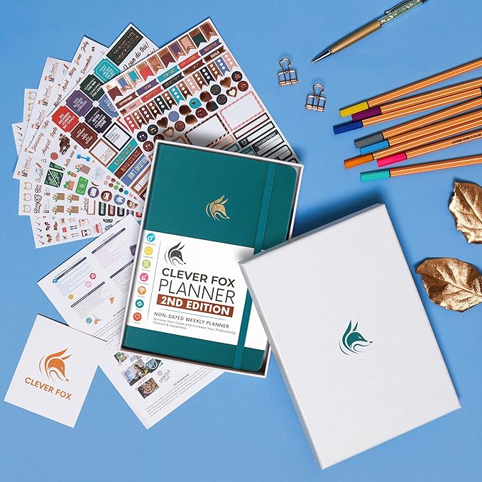 Clever Fox Planner 2nd Edition – Colorful Weekly & Monthly Goal Planner, Time Management & Productivity Organizer, Undated, A5 (Dark Teal)-DeskLoop Office