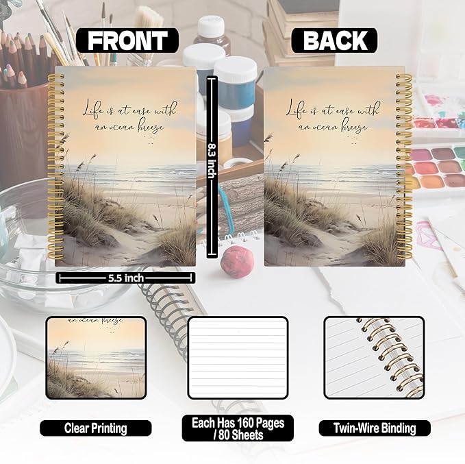 Ocean Mental Health Spiral Notebook, Coastal Relax Inspirational Journaling Notebooks for Counselling Therapy Office School, Beach Positive Hardcover Journals for Women 160 Pages 5.5 x 8.3 Inch-DeskLoop Office