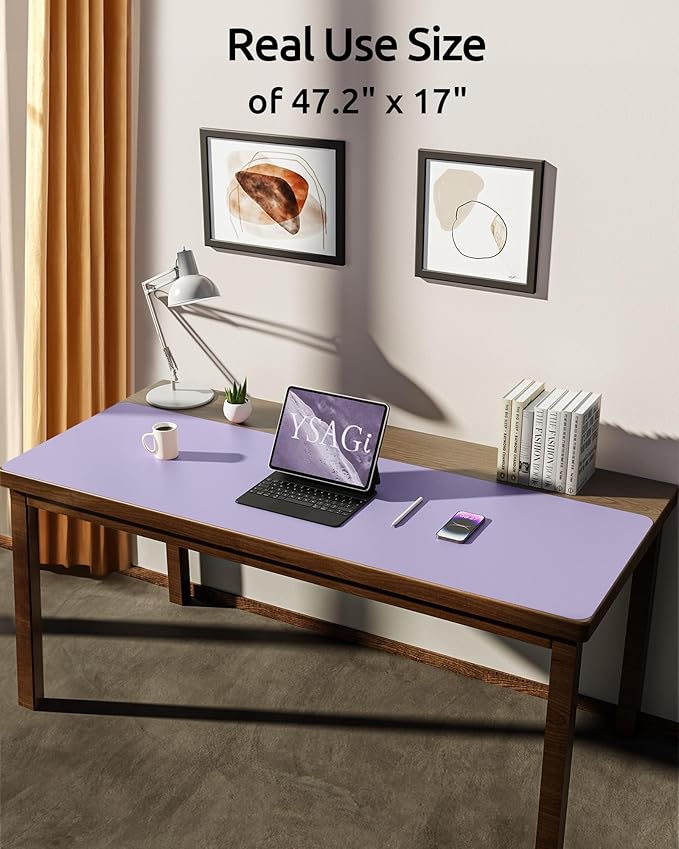 YSAGi Leather Desk Pad Protector, Office Desk Mat, Large Mouse Pad, Non-Slip PU Leather Desk Blotter, Laptop Desk Pad, Waterproof Desk Writing Pad for Office and Home (Light Purple, 47" x 17")-DeskLoop Office
