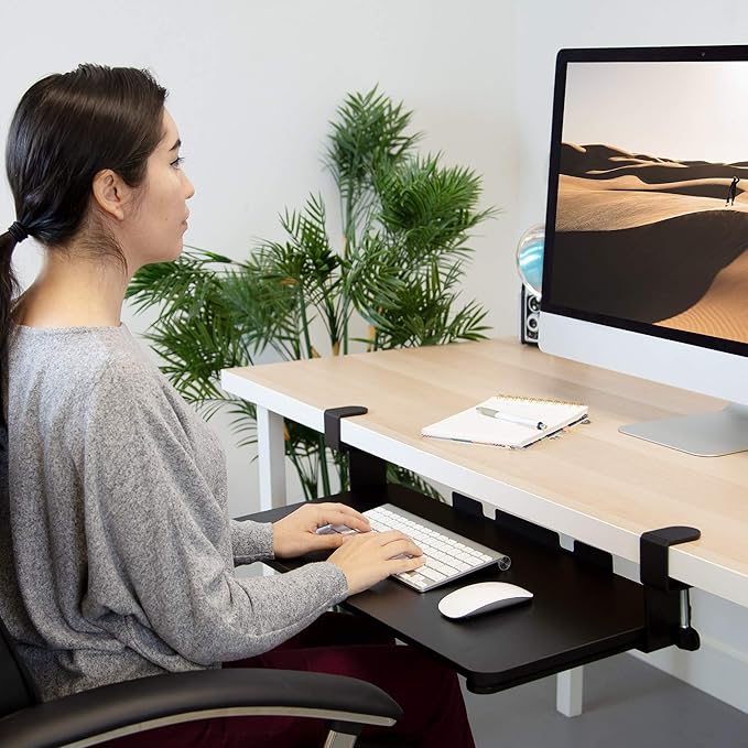 Mount-It! Under-Desk Keyboard Tray, Slide-Out Clamp-On Keyboard and Mouse Drawer, 26.4" W x 11.8" D Ergonomic Retractable Platform for Typing, No-Drill Installation, Black-DeskLoop Office