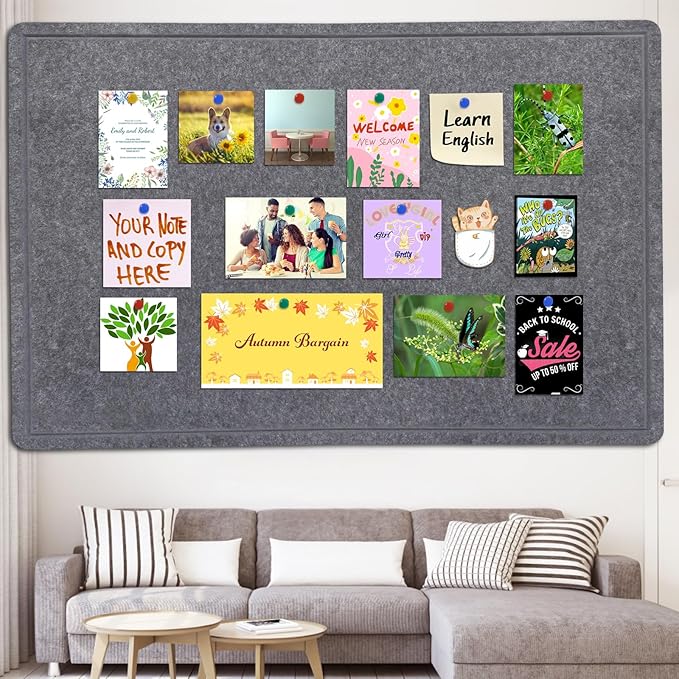 Large Bulletin Board - 72 X 48 inches Decorative Felt Pin Board - 6' x 4' Cork Board Alternative for Wall - Foldable Picture Board Self-Adhesive Vision Board Prayer Board with 30 Pushpins - Dark Gray-DeskLoop Office