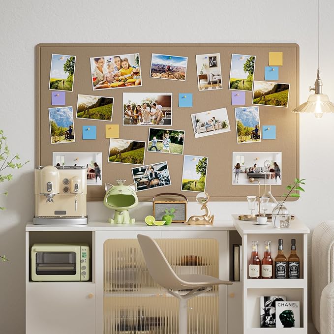 MaxGear Extra Large Bulletin Board 60" x 36", Foldable Felt Board Vision Board Supplies, Cork Board for Office, Home, School, Small Pin Boards for Walls Decorative Display Board Beige Brown-DeskLoop Office