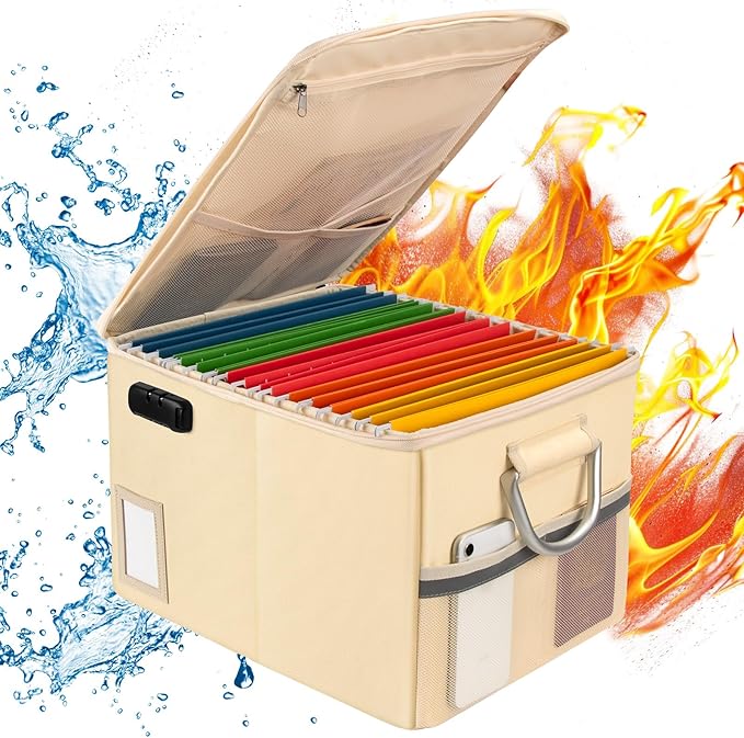 TOMKID Fireproof Document Box, Fire Proof Safe Box for Home Document Organizer with Lock, Fire Office Storage Cabinet for Hanging Letter/Legal Folder 16.1 x 12.9 x 11in (Off-white)-DeskLoop Office