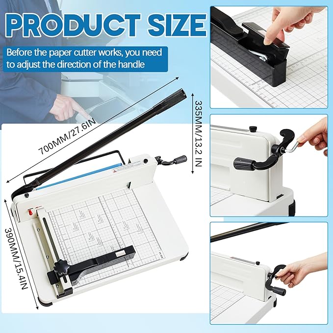 12 Inch A4 Guillotine Paper Cutter Heavy Duty Paper Cutter 400 Sheet Capacity Stack Cards Trimmer Steel Slicer with Metal Base for Cards Leather Office Home School (Beige)-DeskLoop Office