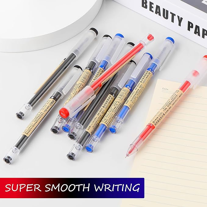 RIANCY Black Blue Red Gel Ink Pens, 0.35mm Extra Fine Point Smooth Writing Rollerball Pens, Japanese Style No Smudge Ballpoint Pen, Quick Drying for Journaling Office School Stationery Supplies 12Pcs-DeskLoop Office