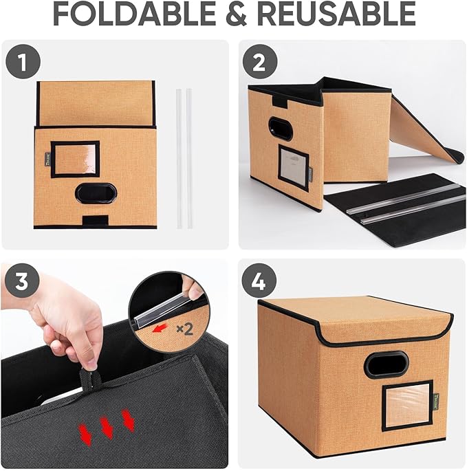 BALEINE File Organizer Box with Lid, Collapsible File Folder Organizer with Plastic Slide, Hanging File Folder Box for Office Document Storage (2 Pack, Orange)-DeskLoop Office