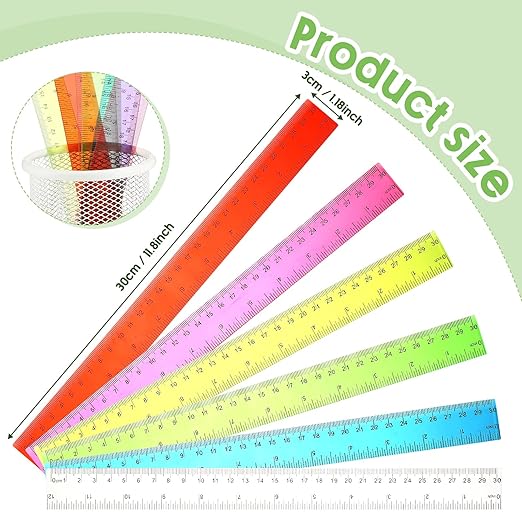 Fumete 144 Pack 12 Inch Plastic Rulers Bulk for Classroom Back to School Supplies Flexible Transparent Assorted Color Ruler with Centimeters and Inches for Office Teacher Student-DeskLoop Office