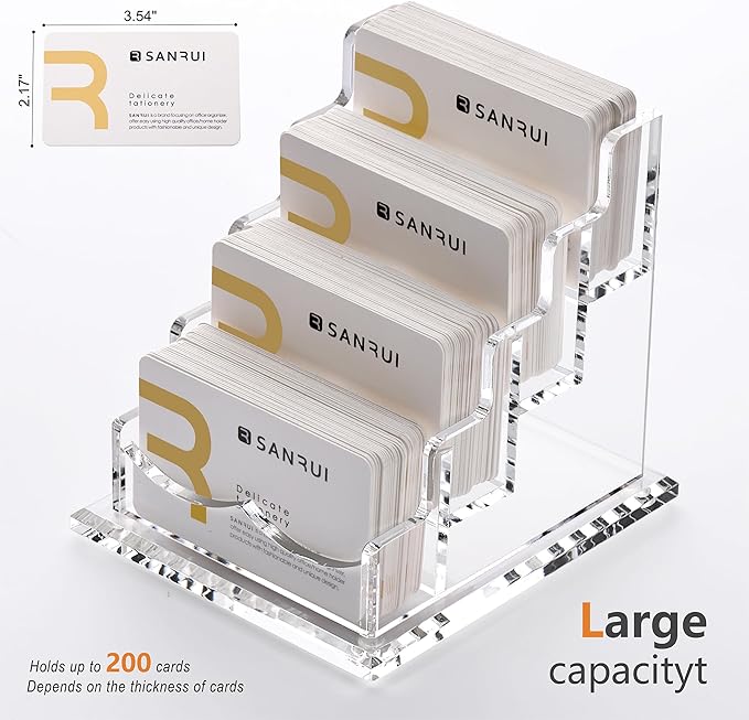 SANRUI Clear Acrylic Business Card Holder for Desk Display Stand Holders Organizer Rack , 4 Tier 4 Pocket , Holds 200 cards-DeskLoop Office