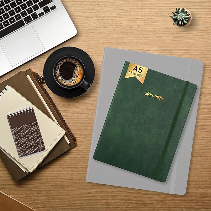 Ensight 2025-2026 HARDCOVER Leather Planner Weekly & Monthly - 6.5x8.5 Inches - Academic Planner Business Personal or Student - Pen Holder, Thick Paper, July 2025 - June 2026 (Green)-DeskLoop Office