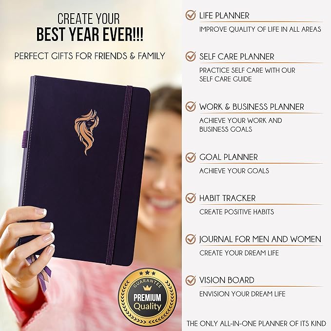 Hourly Planner - Undated Daily, Weekly & Monthly Planner with Budget Section | A 12 Month Journey to Increase Productivity & Happiness | Life Organizer & Gratitude Journal - Vertical Format-DeskLoop Office