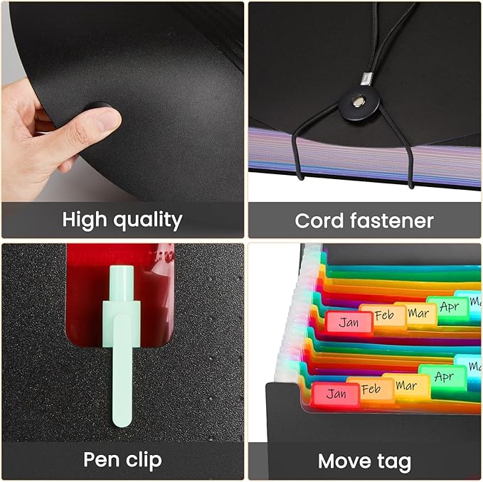 Sooez 24 Pockets Expanding File Folder with Blank Labels, According File Organizer with Expandable Cover, Desktop Accordion Folders Letter A4 Paper Document Storage Organizer, Red-DeskLoop Office