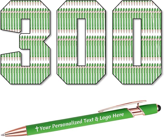 STREADVE 300 Personalized Custom Pens Engraved Writing Pen with Name Logo, Customized Promotional Items Stylus Pen Gifts for Men Women Realtor Nurse Wedding Business, Green-DeskLoop Office